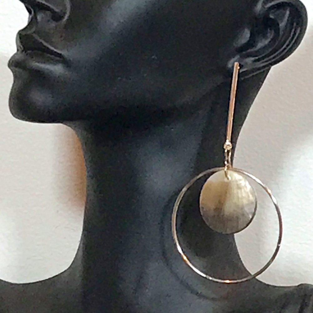 Design Lab Gold Tone Drop Hoop Women’s Earrings With Shell Like Centre